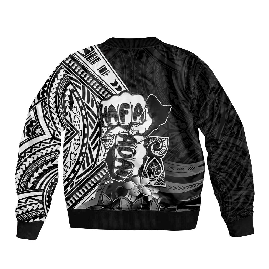 Hafa Adai Guam Discovery Day Sleeve Zip Bomber Jacket Chamorro Latte Stone Hand Black Version