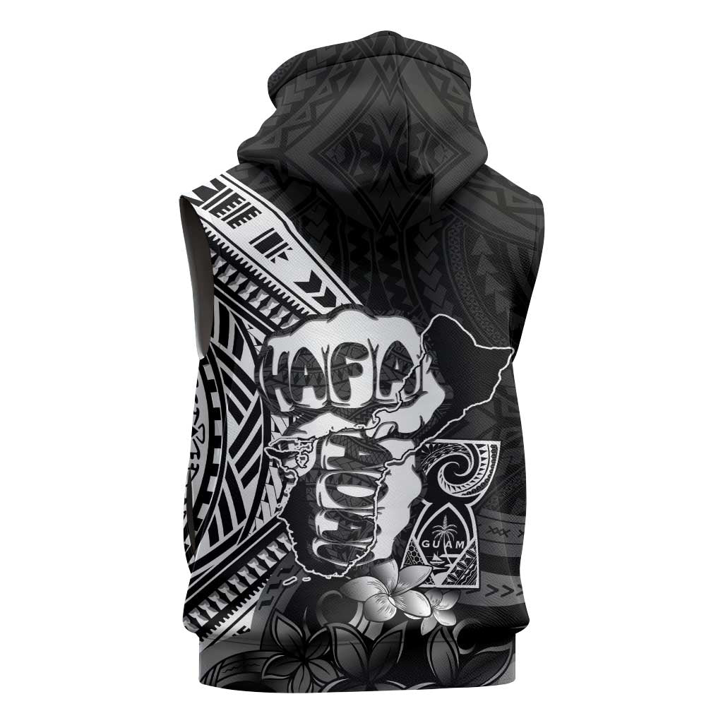 Hafa Adai Guam Discovery Day Sleeveless Zip Hoodie Chamorro Latte Stone Hand Black Version