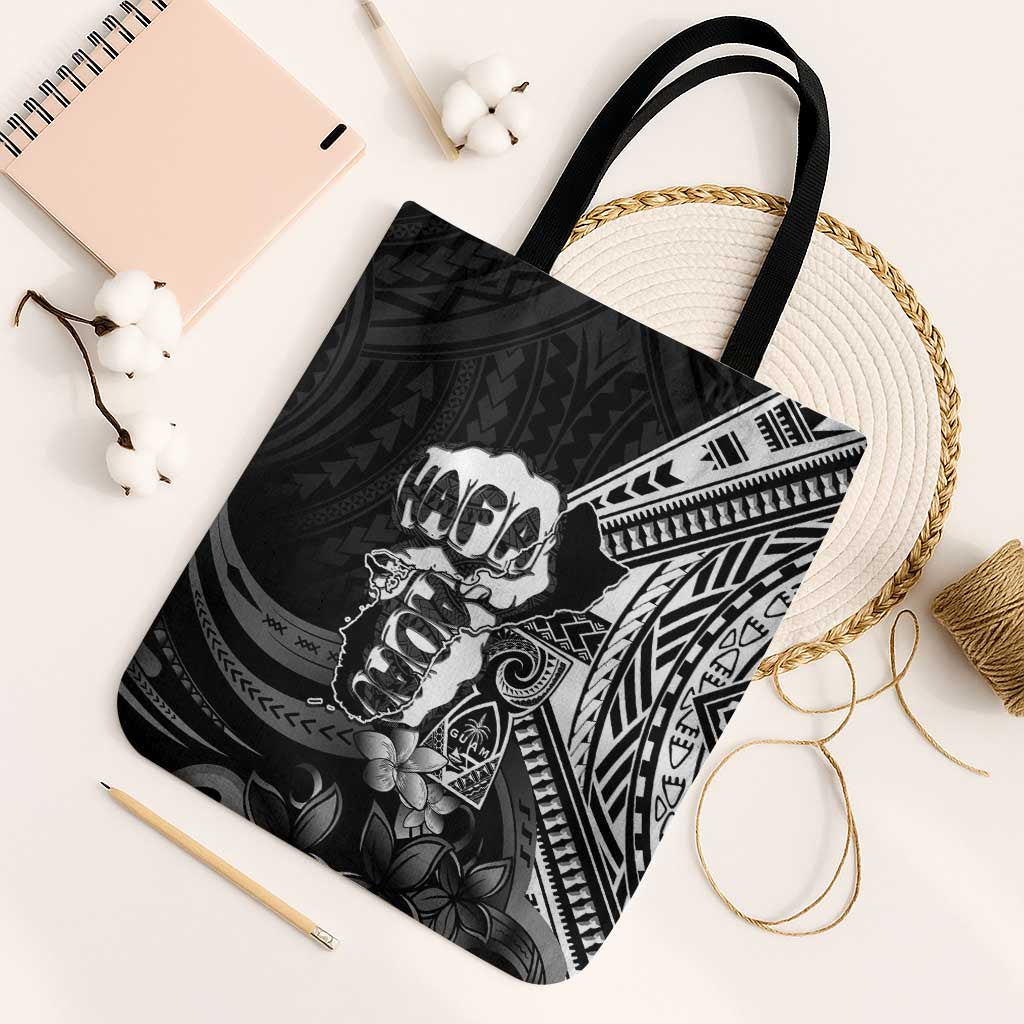 Hafa Adai Guam Discovery Day Tote Bag Chamorro Latte Stone Hand Black Version