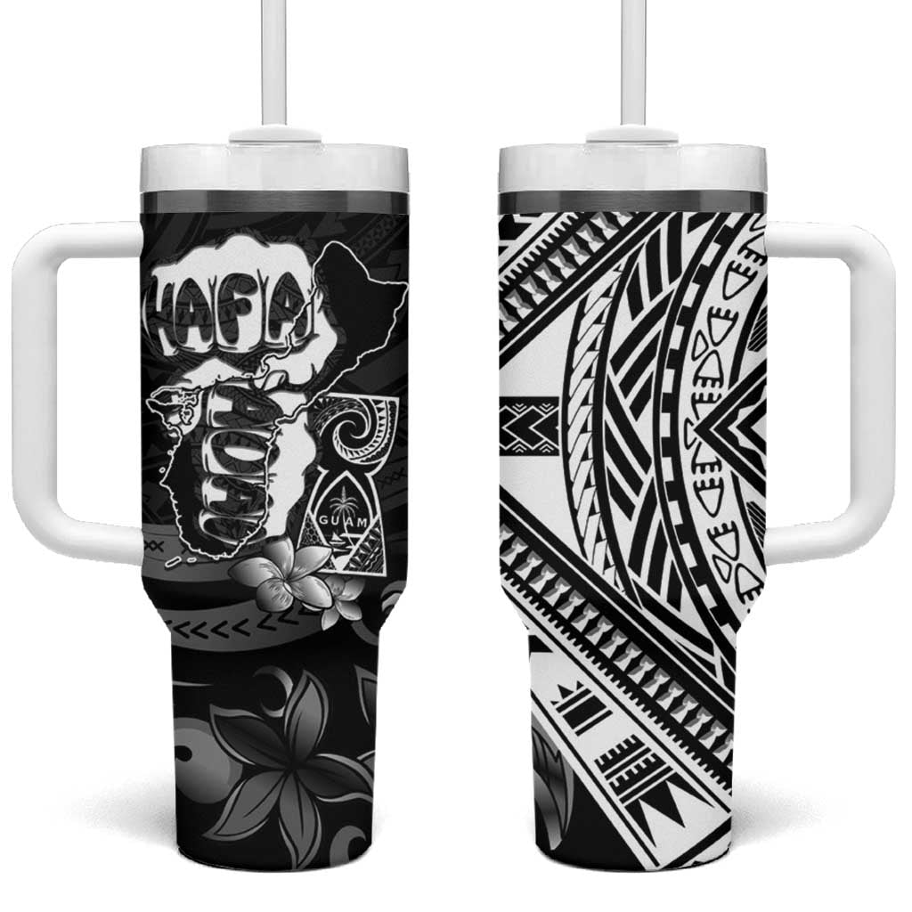 Hafa Adai Guam Discovery Day Tumbler With Handle Chamorro Latte Stone Hand Black Version