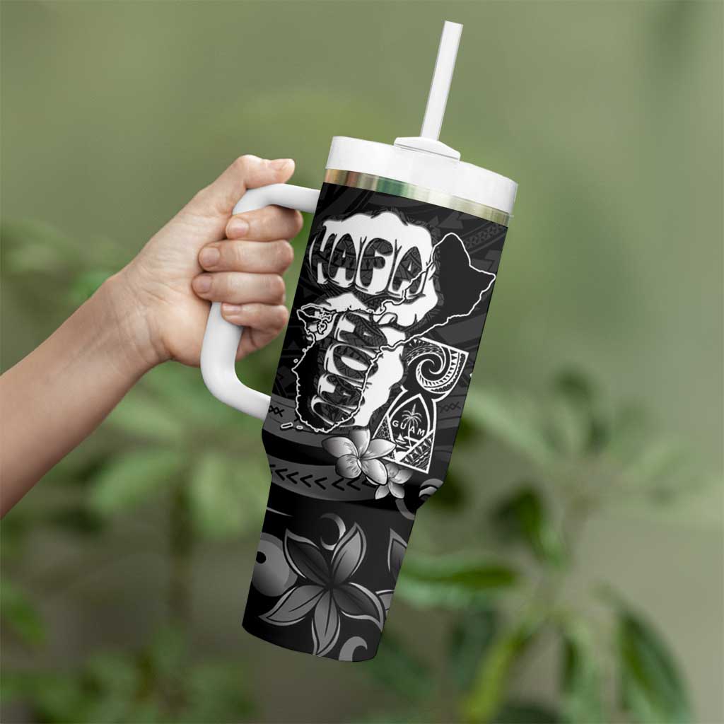 Hafa Adai Guam Discovery Day Tumbler With Handle Chamorro Latte Stone Hand Black Version