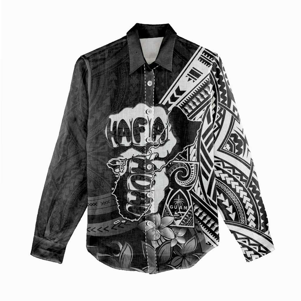 Hafa Adai Guam Discovery Day Women Casual Shirt Chamorro Latte Stone Hand Black Version