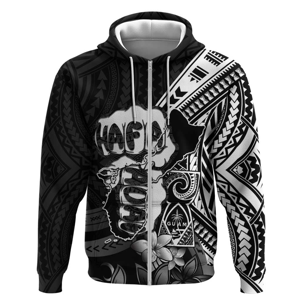 Hafa Adai Guam Discovery Day Zip Hoodie Chamorro Latte Stone Hand Black Version