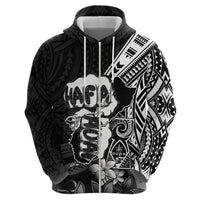 Hafa Adai Guam Discovery Day Zip Hoodie Chamorro Latte Stone Hand Black Version