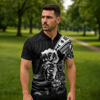 Hafa Adai Guam Discovery Day Zipper Polo Shirt Chamorro Latte Stone Hand Black Version