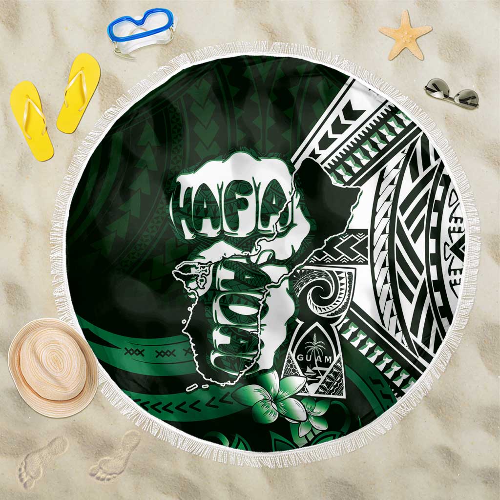 Hafa Adai Guam Discovery Day Beach Blanket Chamorro Latte Stone Hand Green Version