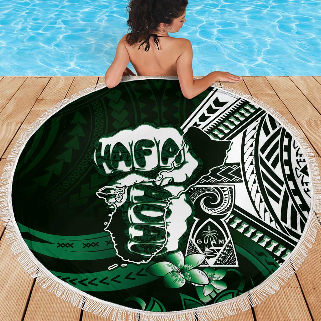 Hafa Adai Guam Discovery Day Beach Blanket Chamorro Latte Stone Hand Green Version