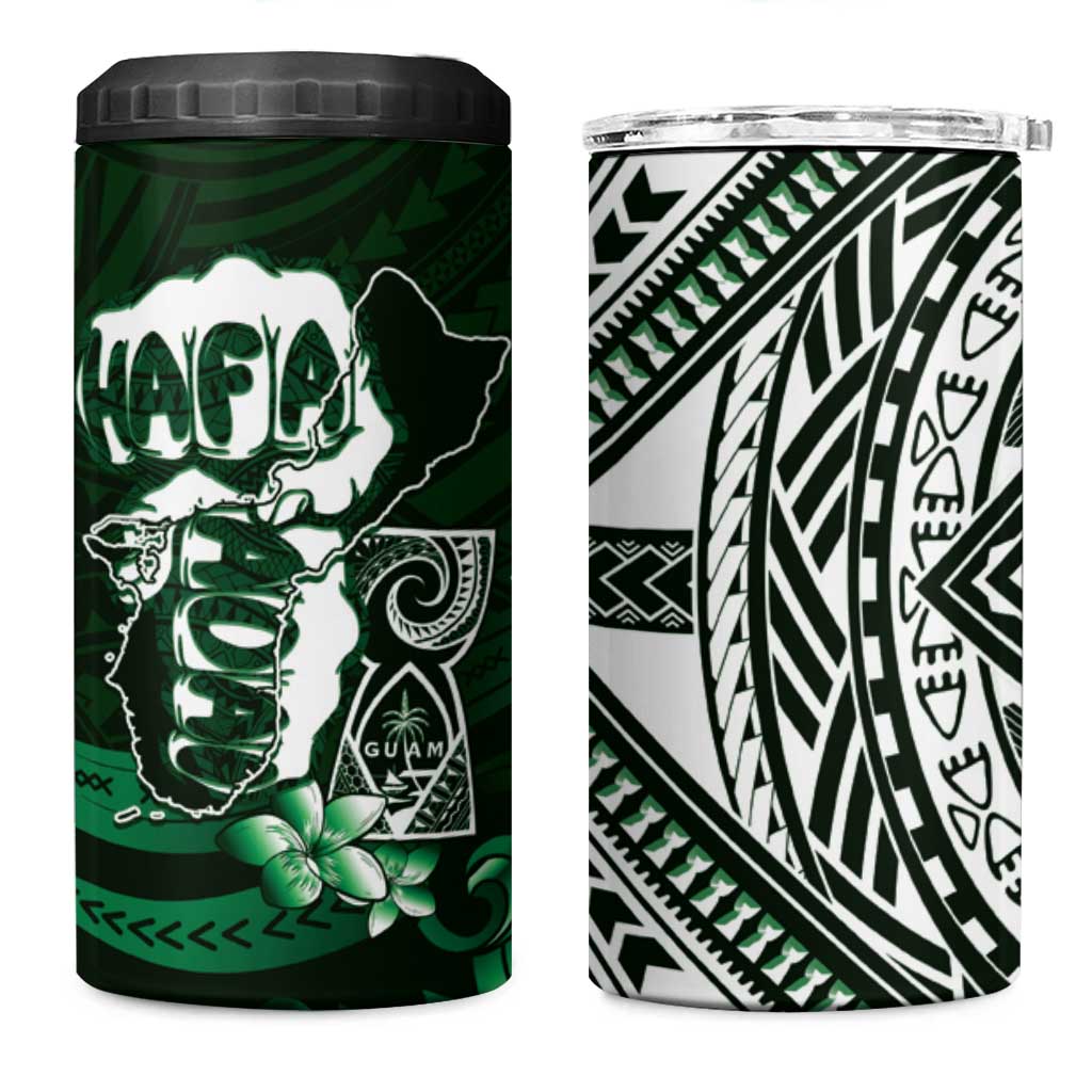 Hafa Adai Guam Discovery Day 4 in 1 Can Cooler Tumbler Chamorro Latte Stone Hand Green Version