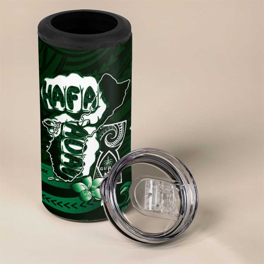 Hafa Adai Guam Discovery Day 4 in 1 Can Cooler Tumbler Chamorro Latte Stone Hand Green Version