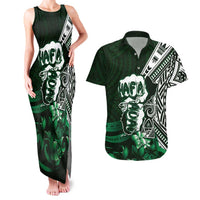 Hafa Adai Guam Discovery Day Couples Matching Tank Maxi Dress and Hawaiian Shirt Chamorro Latte Stone Hand Green Version LT14 Green - Polynesian Pride