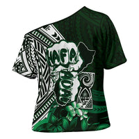 Hafa Adai Guam Discovery Day Cross Shoulder Shirt Chamorro Latte Stone Hand Green Version