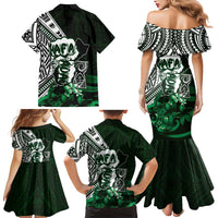 Hafa Adai Guam Discovery Day Family Matching Mermaid Dress and Hawaiian Shirt Chamorro Latte Stone Hand Green Version LT14 - Polynesian Pride