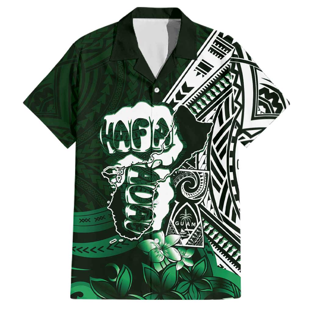 Hafa Adai Guam Discovery Day Family Matching Off The Shoulder Long Sleeve Dress and Hawaiian Shirt Chamorro Latte Stone Hand Green Version LT14 Dad's Shirt - Short Sleeve Green - Polynesian Pride