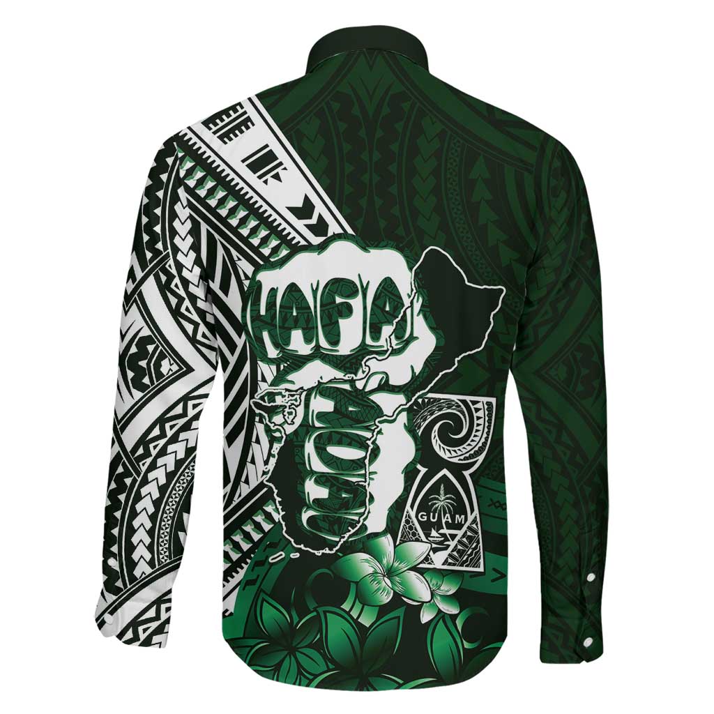 Hafa Adai Guam Discovery Day Family Matching Off Shoulder Short Dress and Hawaiian Shirt Chamorro Latte Stone Hand Green Version LT14 - Polynesian Pride