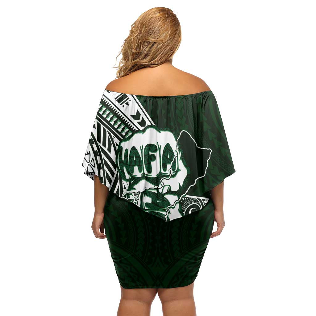 Hafa Adai Guam Discovery Day Family Matching Off Shoulder Short Dress and Hawaiian Shirt Chamorro Latte Stone Hand Green Version LT14 - Polynesian Pride