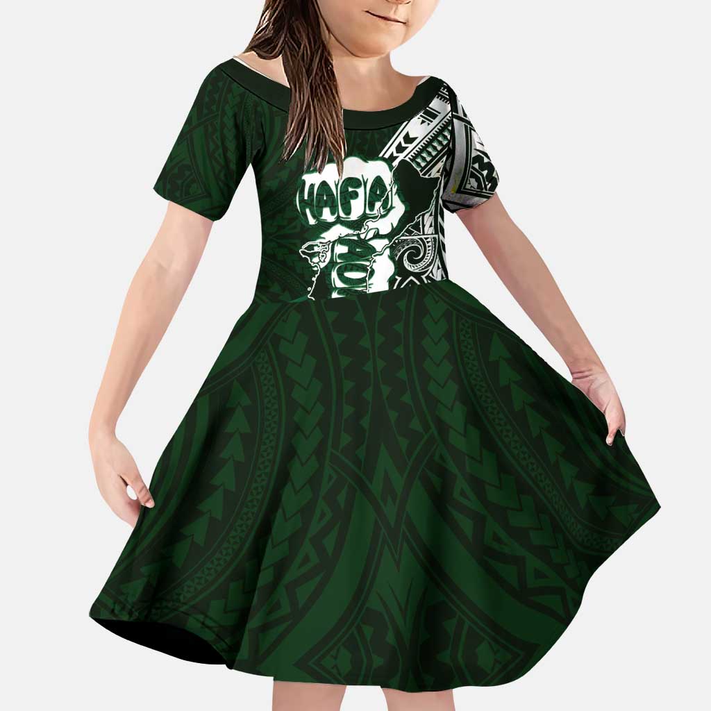 Hafa Adai Guam Discovery Day Family Matching Short Sleeve Bodycon Dress and Hawaiian Shirt Chamorro Latte Stone Hand Green Version LT14 Daughter's Dress Green - Polynesian Pride