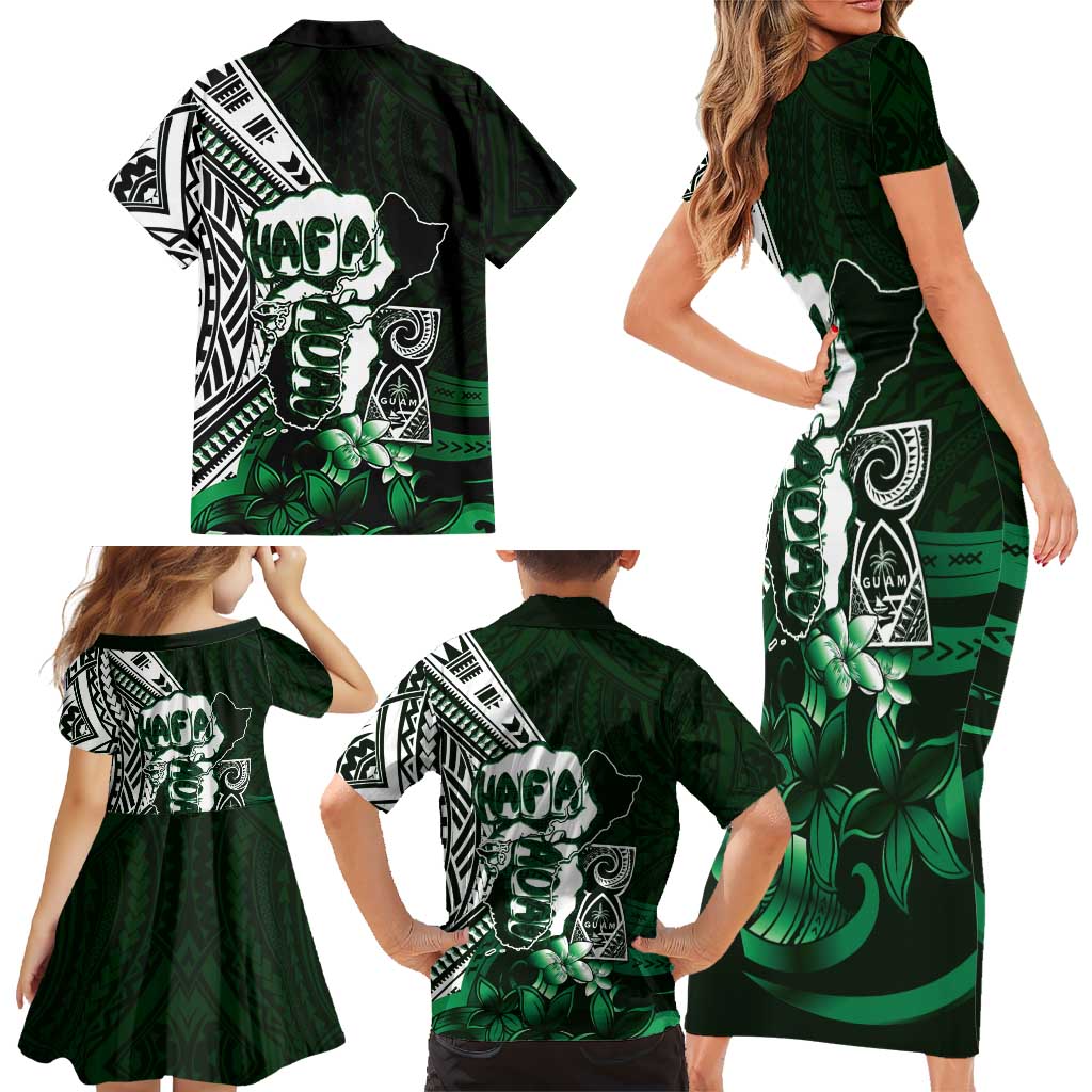 Hafa Adai Guam Discovery Day Family Matching Short Sleeve Bodycon Dress and Hawaiian Shirt Chamorro Latte Stone Hand Green Version LT14 - Polynesian Pride