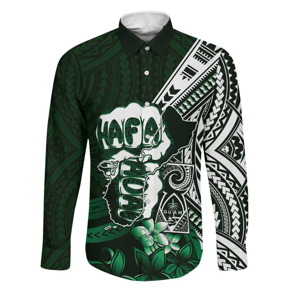 Hafa Adai Guam Discovery Day Family Matching Summer Maxi Dress and Hawaiian Shirt Chamorro Latte Stone Hand Green Version