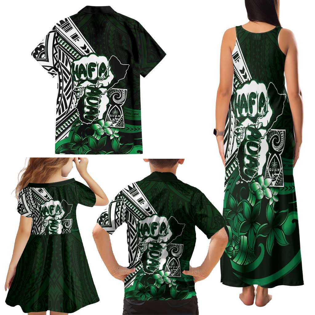 Hafa Adai Guam Discovery Day Family Matching Tank Maxi Dress and Hawaiian Shirt Chamorro Latte Stone Hand Green Version LT14 - Polynesian Pride