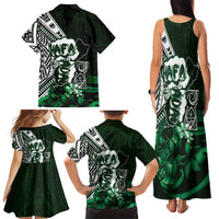 Hafa Adai Guam Discovery Day Family Matching Tank Maxi Dress and Hawaiian Shirt Chamorro Latte Stone Hand Green Version LT14 - Polynesian Pride