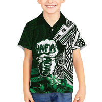 Hafa Adai Guam Discovery Day Family Matching Tank Maxi Dress and Hawaiian Shirt Chamorro Latte Stone Hand Green Version LT14 Son's Shirt Green - Polynesian Pride