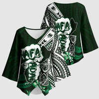 Hafa Adai Guam Discovery Day Kimono Sleeve Blouse Chamorro Latte Stone Hand Green Version