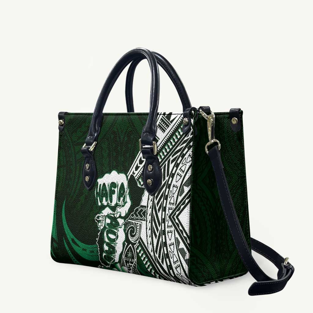 Hafa Adai Guam Discovery Day Leather Bag Chamorro Latte Stone Hand Green Version