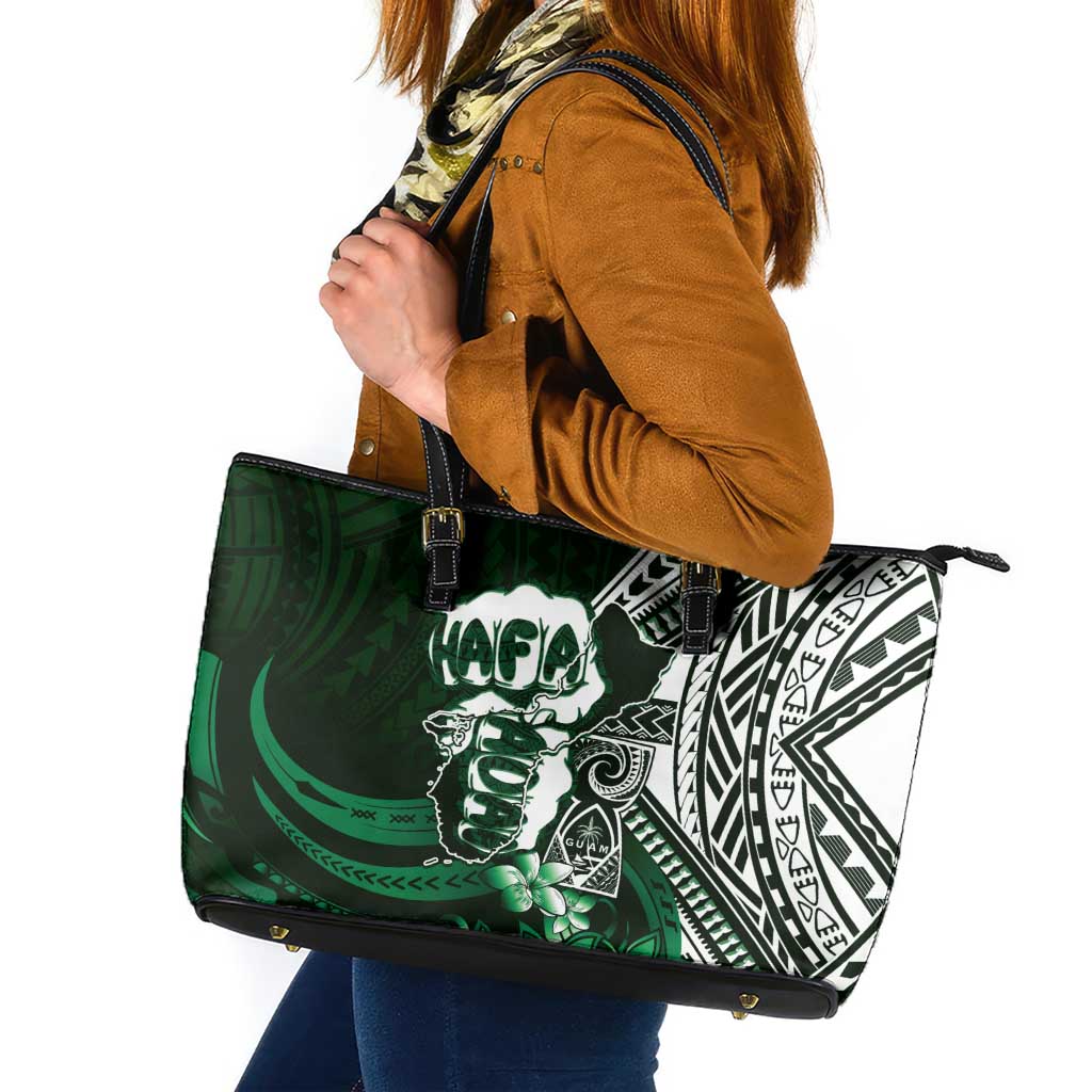 Hafa Adai Guam Discovery Day Leather Tote Bag Chamorro Latte Stone Hand Green Version