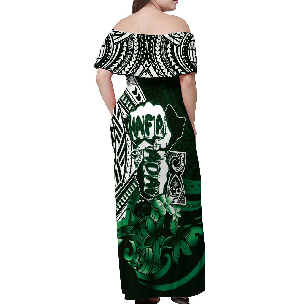Hafa Adai Guam Discovery Day Off Shoulder Maxi Dress Chamorro Latte Stone Hand Green Version