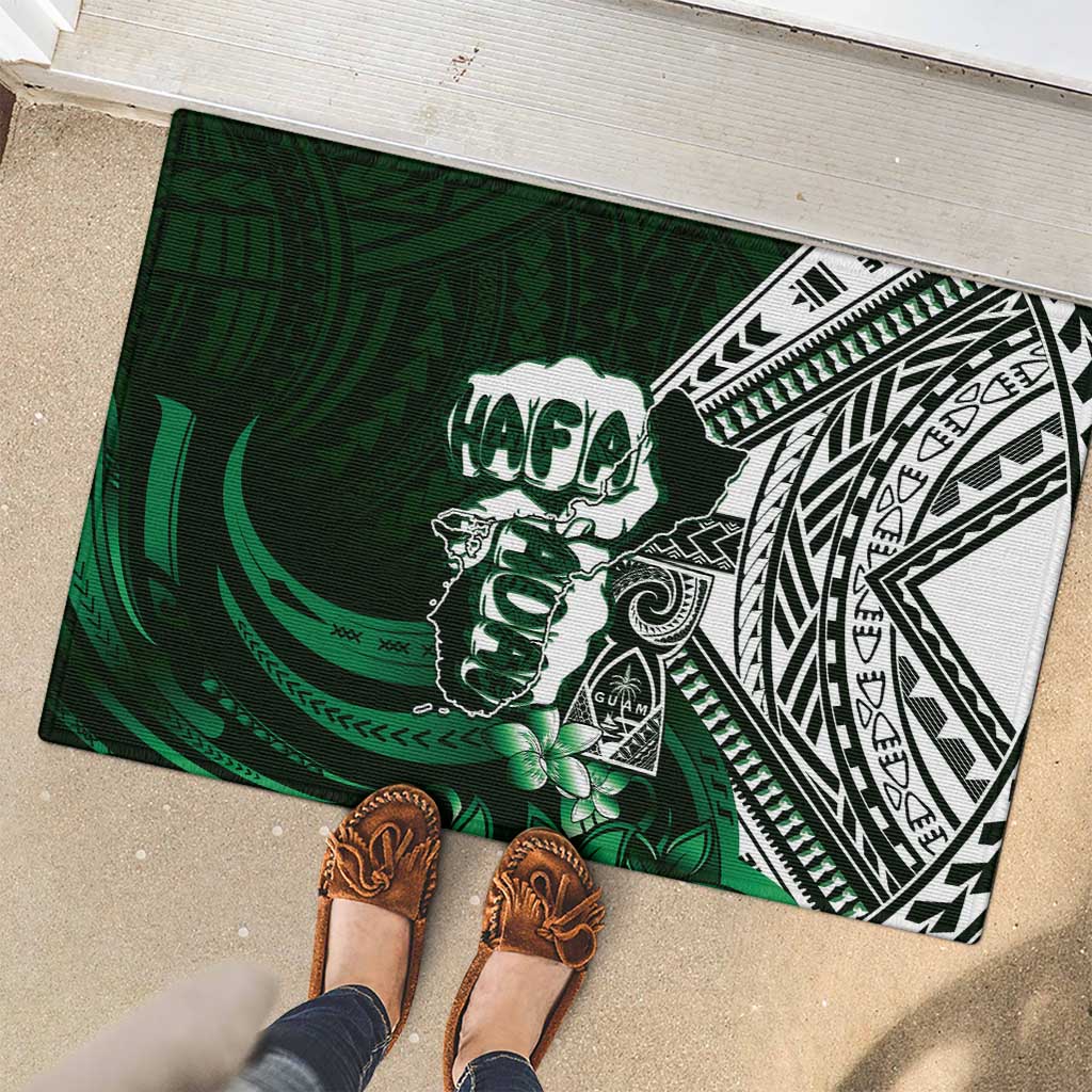 Hafa Adai Guam Discovery Day Rubber Doormat Chamorro Latte Stone Hand Green Version