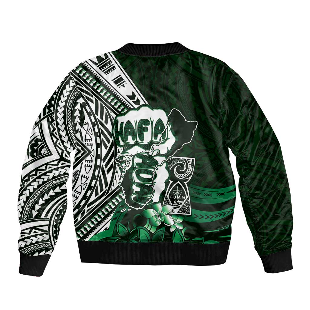 Hafa Adai Guam Discovery Day Sleeve Zip Bomber Jacket Chamorro Latte Stone Hand Green Version