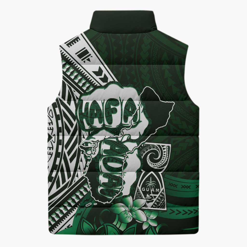 Hafa Adai Guam Discovery Day Sleeveless Puffer Jacket Chamorro Latte Stone Hand Green Version