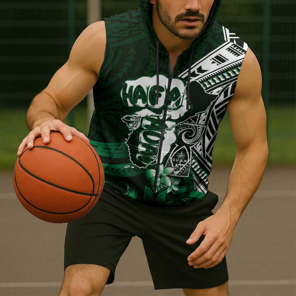 Hafa Adai Guam Discovery Day Sleeveless Zip Hoodie Chamorro Latte Stone Hand Green Version