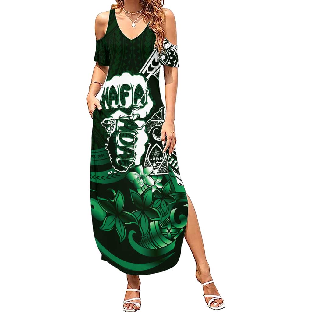Hafa Adai Guam Discovery Day Summer Maxi Dress Chamorro Latte Stone Hand Green Version