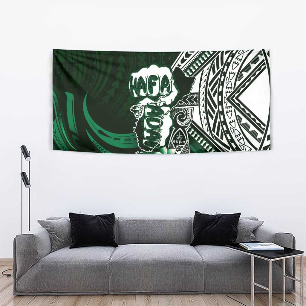 Hafa Adai Guam Discovery Day Tapestry Chamorro Latte Stone Hand Green Version