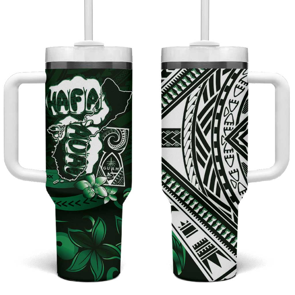 Hafa Adai Guam Discovery Day Tumbler With Handle Chamorro Latte Stone Hand Green Version