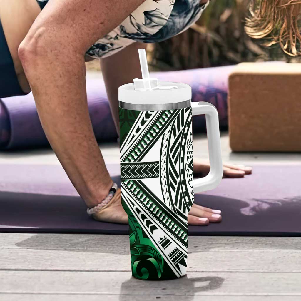 Hafa Adai Guam Discovery Day Tumbler With Handle Chamorro Latte Stone Hand Green Version