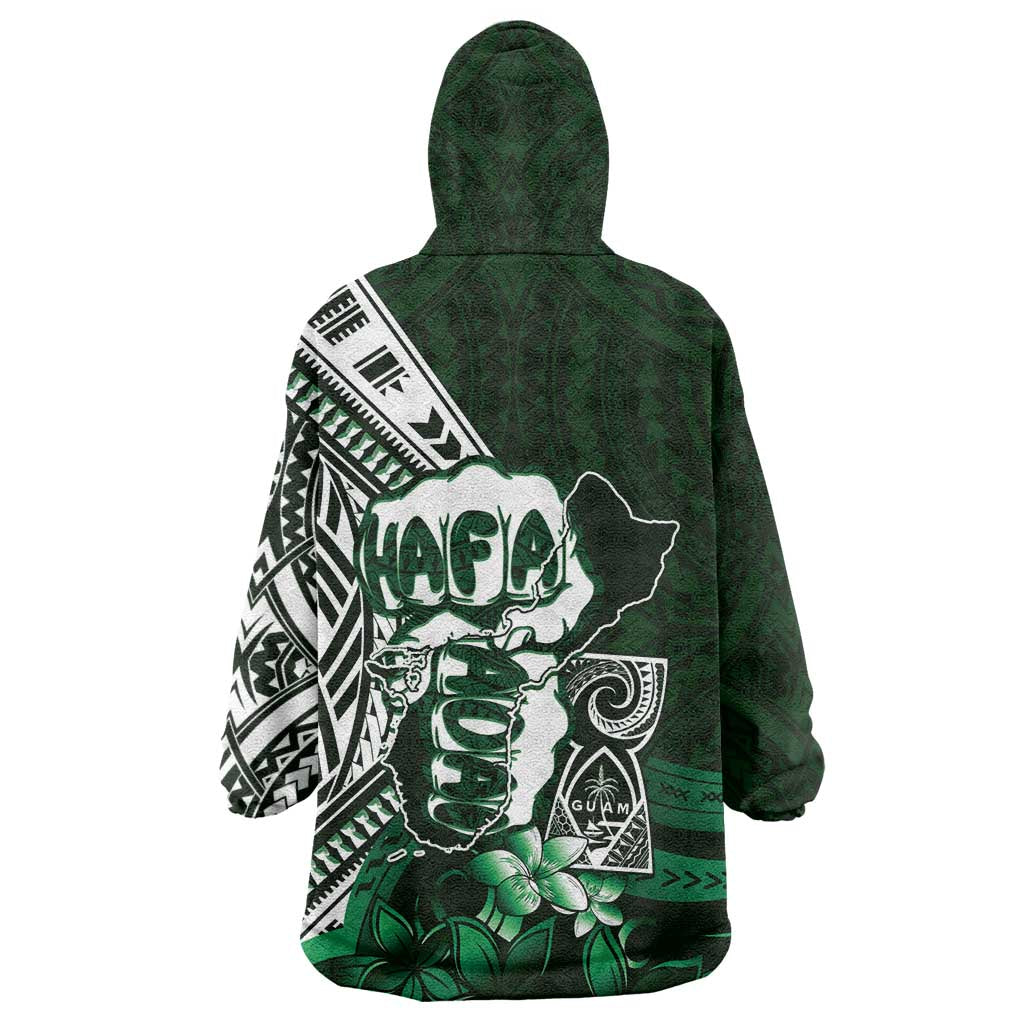 Hafa Adai Guam Discovery Day Wearable Blanket Hoodie Chamorro Latte Stone Hand Green Version