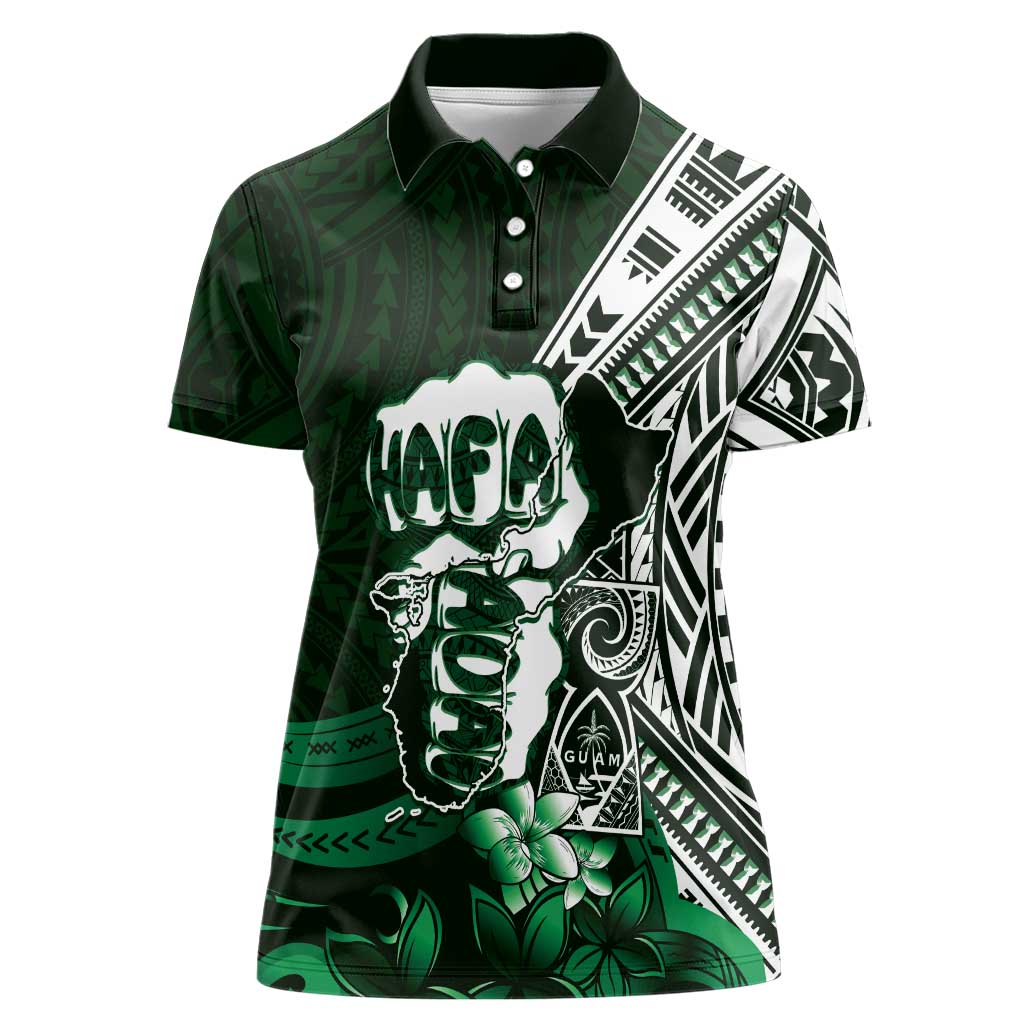 Hafa Adai Guam Discovery Day Women Polo Shirt Chamorro Latte Stone Hand Green Version