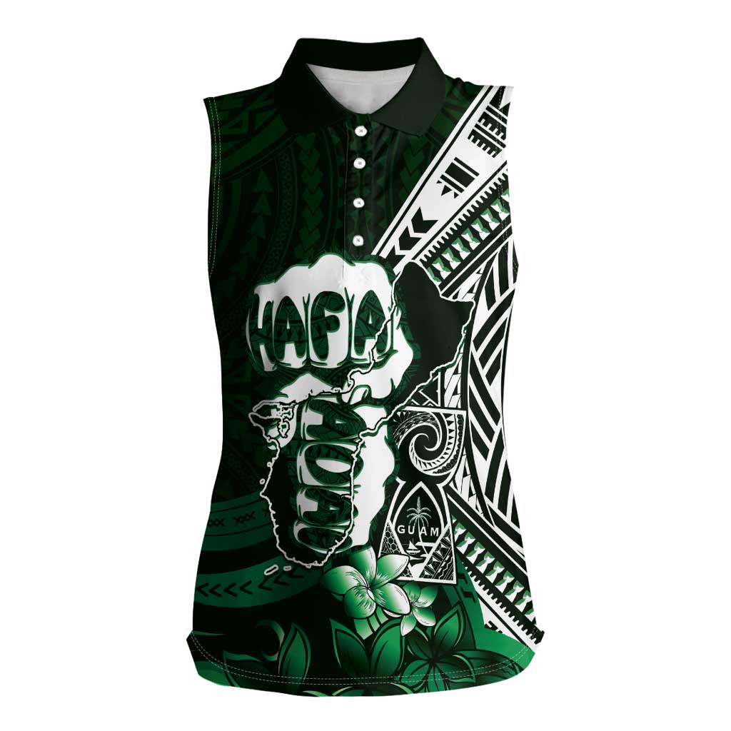 Hafa Adai Guam Discovery Day Women Sleeveless Polo Shirt Chamorro Latte Stone Hand Green Version