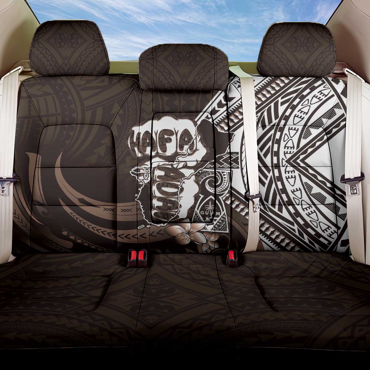 Hafa Adai Guam Discovery Day Back Car Seat Cover Chamorro Latte Stone Hand Brown Version