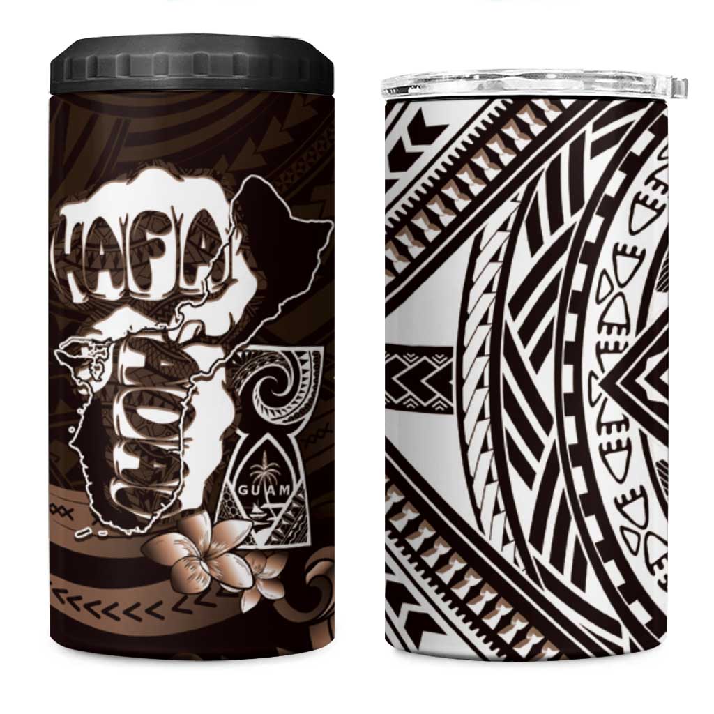 Hafa Adai Guam Discovery Day 4 in 1 Can Cooler Tumbler Chamorro Latte Stone Hand Brown Version