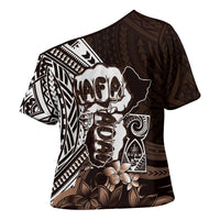 Hafa Adai Guam Discovery Day Cross Shoulder Shirt Chamorro Latte Stone Hand Brown Version