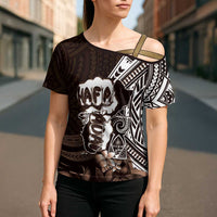 Hafa Adai Guam Discovery Day Cross Shoulder Shirt Chamorro Latte Stone Hand Brown Version