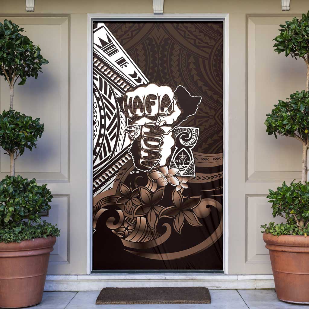 Hafa Adai Guam Discovery Day Door Cover Chamorro Latte Stone Hand Brown Version