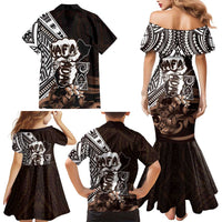 Hafa Adai Guam Discovery Day Family Matching Mermaid Dress and Hawaiian Shirt Chamorro Latte Stone Hand Brown Version LT14 - Polynesian Pride