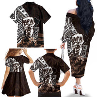 Hafa Adai Guam Discovery Day Family Matching Off The Shoulder Long Sleeve Dress and Hawaiian Shirt Chamorro Latte Stone Hand Brown Version LT14 - Polynesian Pride