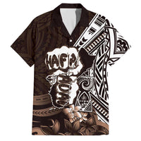 Hafa Adai Guam Discovery Day Family Matching Off Shoulder Maxi Dress and Hawaiian Shirt Chamorro Latte Stone Hand Brown Version