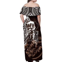 Hafa Adai Guam Discovery Day Family Matching Off Shoulder Maxi Dress and Hawaiian Shirt Chamorro Latte Stone Hand Brown Version