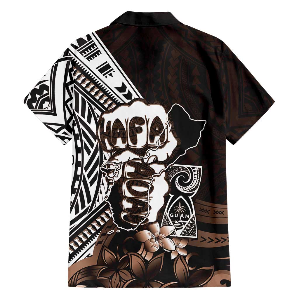 Hafa Adai Guam Discovery Day Family Matching Off Shoulder Short Dress and Hawaiian Shirt Chamorro Latte Stone Hand Brown Version